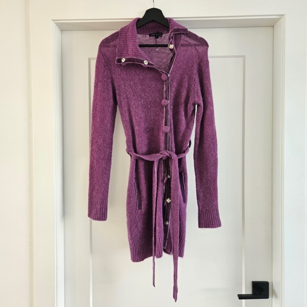 Purple Belted Knit Long Cardigan Dress